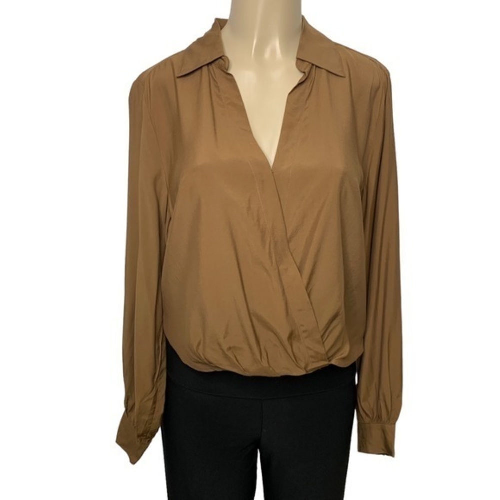 Banana Republic Long Sleeve Cropped Wrap Blouse Cinnamon Spice NWT Medium